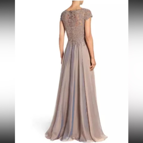 NWT La Femme Illusion Lace Chiffon Embroidered Floor Length Formal Gown A-Line - Picture 10 of 10